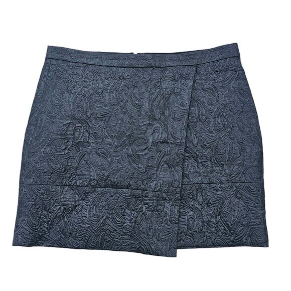 Matelasse Texture Mini Skirt Shiny Metallic Black J. Crew Size 10 Faux Wrap - Picture 9 of 9